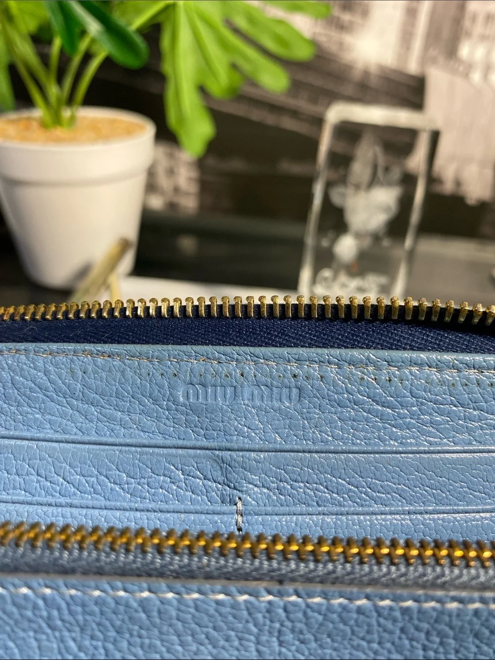 Authentic Miu Miu Royal Blue Leather Bow Long Wallet